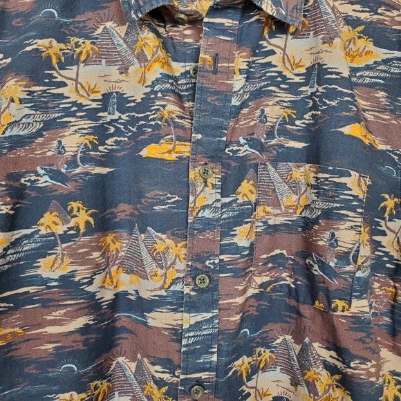 Quicksilver Navy Purple Orange Hawaiian Print Buttondown Shirt Mens Medium - Picture 3 of 5